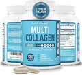 Premium Multi Collagen Peptides (Types I II II V X) - Collagen Pills for Skin Care Hair Growth Nails &amp Joints - Vitamin C Hyaluronic Acid Biotin Gluten Free - 120 Collagen Capsules