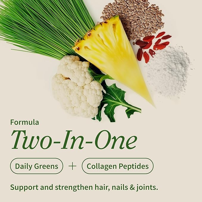 Snap Supplements Super Greens Powder with Collagen Peptides 26 Fruits and Vegetables Grass Fed Non-GMO Daily Greens for Hair Skin Nails &amp Joint Support 11.34 oz (30 Servings 1 Month Supply