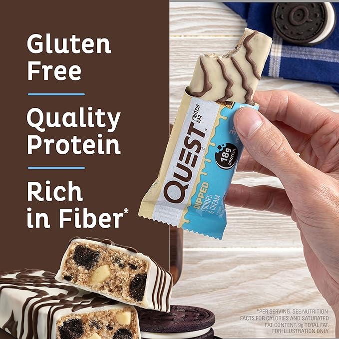 Quest Nutrition Dipped Chocolate Cookies &amp Cream Protein Bars High Protein Low Carb Gluten Free Keto Friendly 12 Count