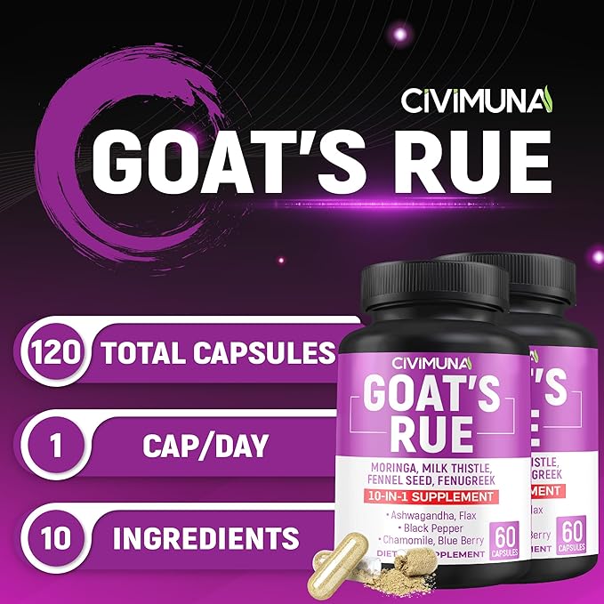 Goat’s Rue Capsules with Goat’s Rue Moringa Milk Thistle and More - 120 Capsules for 4 Months Supply (Pack of 2)