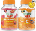 Lifeable Probiotic 2 Billion CFU Kids + Vitamin C Kids Gummies Bundle - Great Tasting Vitamin Supplement Gluten Free GMO Free Chewable Gummy