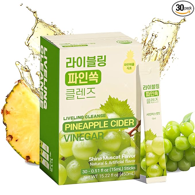 [Liveling] Pineapple Cider Vinegar Drink Stick &amp 3-in-1 Shot with ACV – ShineMuscat Flavor | Supports Digestion Daily Cleanse Sugar-Free Low-Calorie Portable On-The-Go Packets (30 sticks)