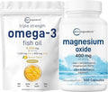 Micro Ingredients Omega-3 Fish Oil 4200mg &amp Magnesium Oxide 400mg Bundle Pack | Wild-Caught Fish Lemon Flavored Burpless | Elemental Form for Max Concentration