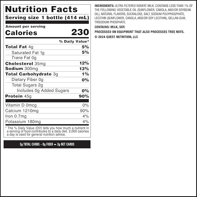 Quest Nutrition Vanilla Protein Shake 45g Protein 2g Sugar 3g Net Carbs Ready to Drink Gluten Free 12 Count