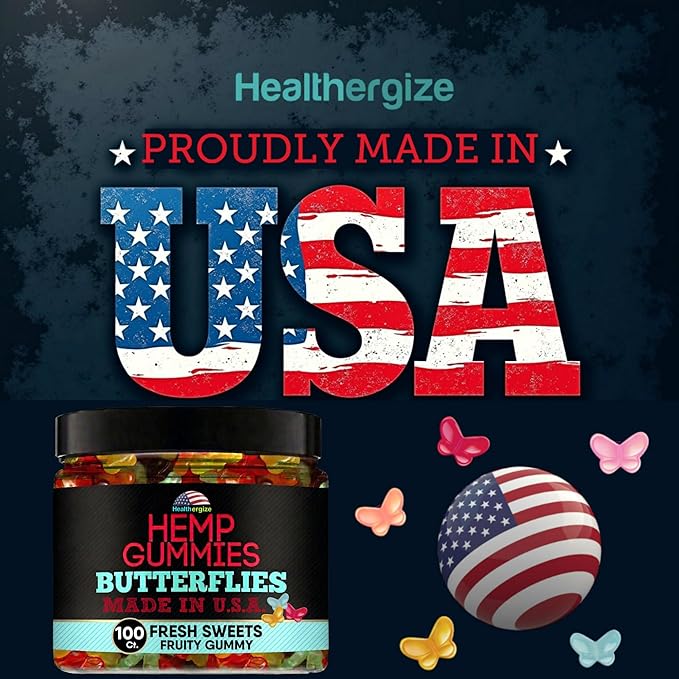 Hemp Gummies Edibles-Delicious Butterflies Gummy Bears-Fresh Fruity Flavors-Natural Candy Peace and Relaxation-for Sleep Calm Relax-Made in USA-100 Count