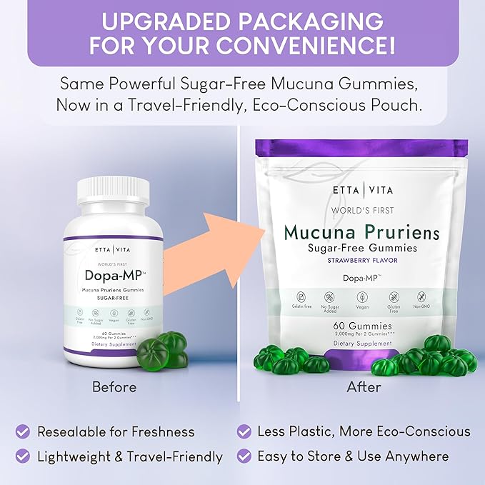 Dopamine Supplement - Sugar-Free Mucuna Pruriens Gummies (2g/serving) Energy &amp Focus Gummies - Potent Mucuna Pruriens Extract Supplement for Calm Mood and Motivation Vegan Non-GMO Gluten-Free