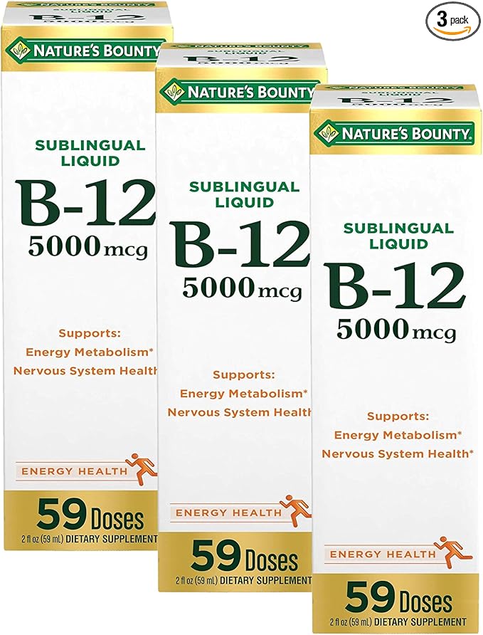 Nature's Bounty Vitamin B12 5000 mcg Sublingual LiquidCardiovascular Health &amp Cellular Energy Support2 Fl Oz(Pack of 3)