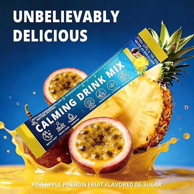 Calming Powdered Drink Mix Cortisol Drink Mix Powder with Magnesium Glycinate Ashwagandha L-Theanine Vitamin Cortisol Support Supplements for Relax Focus &amp Calm Pineapple Flavor 30 Packets