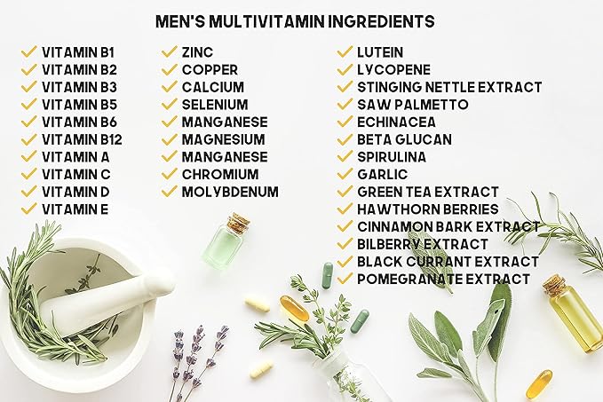 Daily Multivitamin &amp Men's Health Blend - 2000 Capsules of Vitamins Minerals Mens Health Antioxidants &amp Energy in a Clear Square Grip Jar