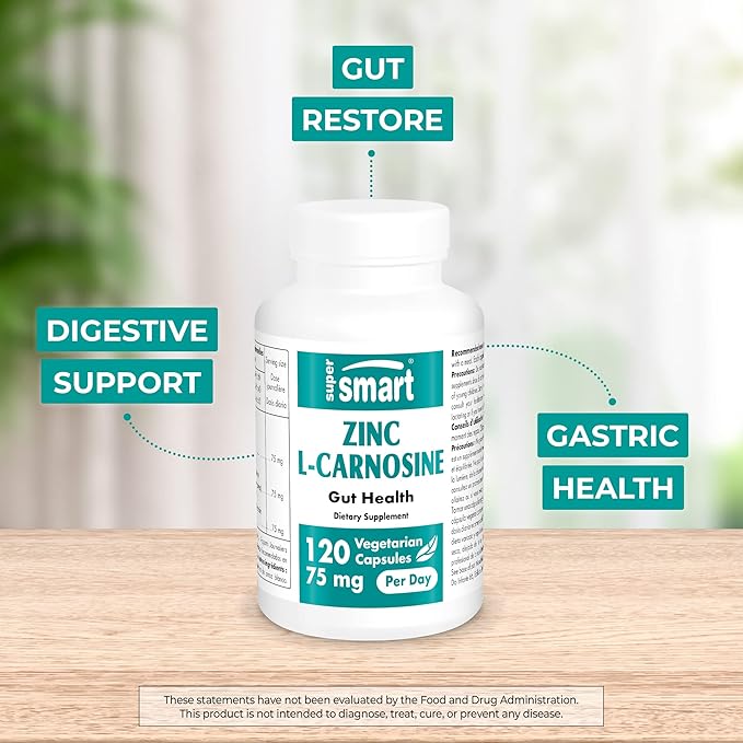 Supersmart - Zinc L-Carnosine + Betaine HCl Bundle (Gastric Health) | Non-GMO &amp Gluten Free - Vegetarian Capsules