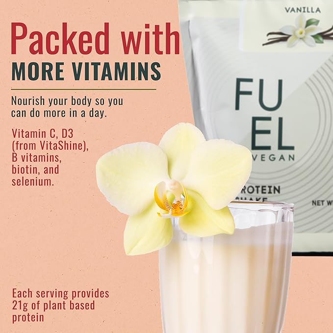 Fuel Vegan Protein Powder Vanilla - 21g of Protein Each Serving Delicious Plant-Based Blend for Muscle Growth Crafted from Pea with Vegan D3 No Artificial Flavors Gluten-Free