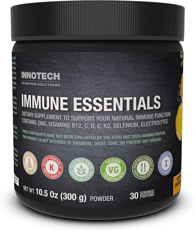 Innotech Nutrition Immune Essentials Immune Support &amp Hydration Zinc Vitamin D3 &amp Vitamin C Healthy Orange 300g