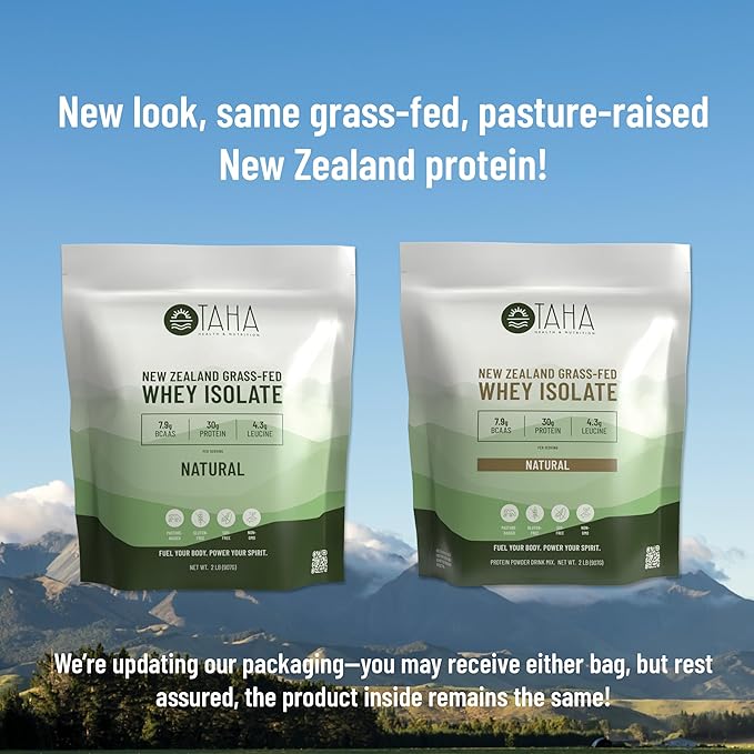 Taha Health &amp Nutrition Natural Unflavored Whey Protein Isolate 30g Protein 7.9g BCAAs 4.3g Leucine | New Zealand Grass-Fed Free-Range Dairy | Gluten &amp Soy Free Keto Kosher | 2LB ~26 Se