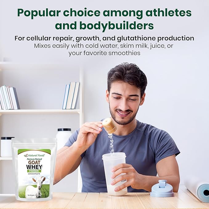 Z Natural Foods Goat Whey Protein Powder Concentrate - Undenatured Unflavored Pasture Raised Whey - Clean Goat Protein Powder with Vital Proteins for Weight Management Immune Support Fitness 1 lb