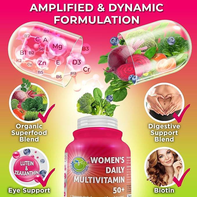 SUPPLEMENTS STUDIO Antioxidant Cellular &amp Immune Support Bundle - Women's Daily Multivitamin 50+ with Organic Superfoods + Liposomal Glutathione 500mg - Vegan Non-GMO Clean Label