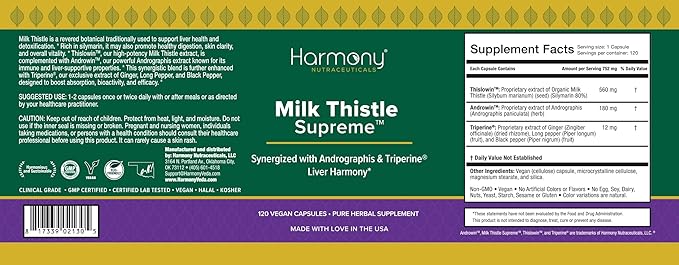 Milk Thistle Supreme™ – Liver Support &amp Detox Harmony with Andrographis &amp Triperine® – Digestion Skin &amp Vitality Support – Dr. Gumman’s Clinical Grade – Premium - 120 Vegan Capsules – Mad