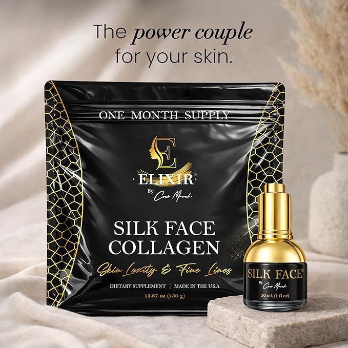 Elixir by Cocó March Silk Face Collagen Bundle for Fine Line Reduction Luxurious Illumination &amp Silky Radiance for Skin Hair Nails and Joints