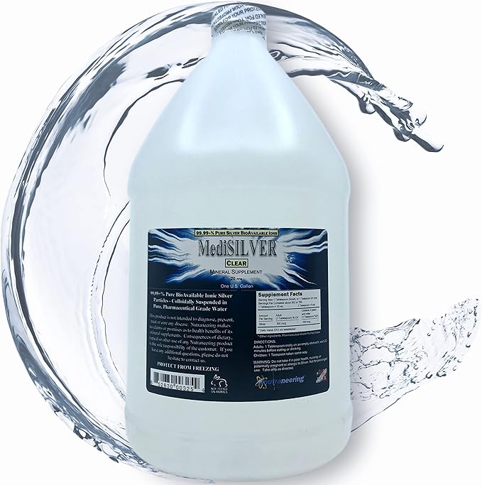 MediSILVER Clear True Free Ionic Colloidal Silver Dietary Supplement - 1 US Gallon in Opaque BPA-Free Plastic Jug