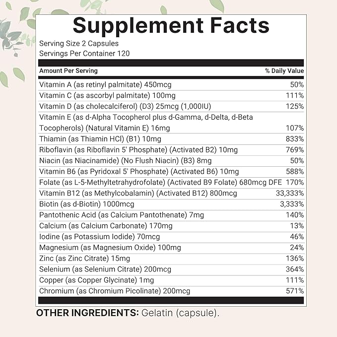 Micro Ingredients Pure Methylated Multivitamin 240 Capsules | 19-in-1 Formula with Vitamins C D B12 Folate Magnesium Zinc &amp More | Filler Free Non-GMO