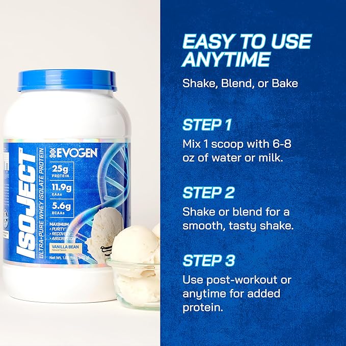 Evogen Isoject - Whey Protein Isolate | Ultra-Pure Whey Protein Powder with Ignitor Enzymes BCAAs and EAAs | Enhanced Absorption &amp Recovery | Vanilla | 25 Servings