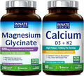 Innate Vitality Calcium 1200mg with D3 &amp K2 + Magnesium Glycinate 500mg Bundle | High Absorption Mineral Complex for Bone Density Circulatory Wellness &amp Nerve Function | Non-GMO Vegan Friend