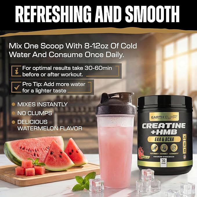 Creatine HMB Supplements for Men and Women w/Essential Amino Acids | EAA &amp BCAA Powder Mix | Creatine Monohydrate Powder and HMB | EAAS &amp BCAAS | Made in USA &amp 3rd Party Tested