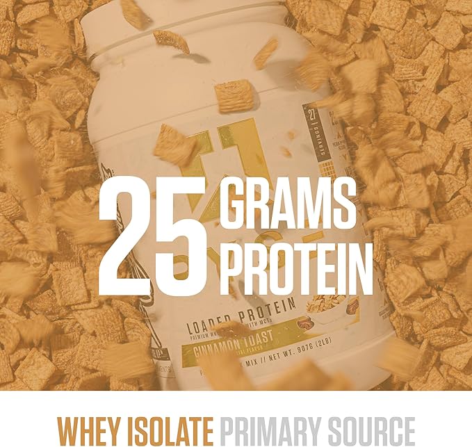 RYSE Loaded Protein Powder - Cinnamon Toast - 25g Whey Protein Isolate &amp Concentrate with Prebiotic Fiber &amp MCTs - Low Carb Low Sugar Digestive-Friendly - 27 Servings / 2 lb Tub
