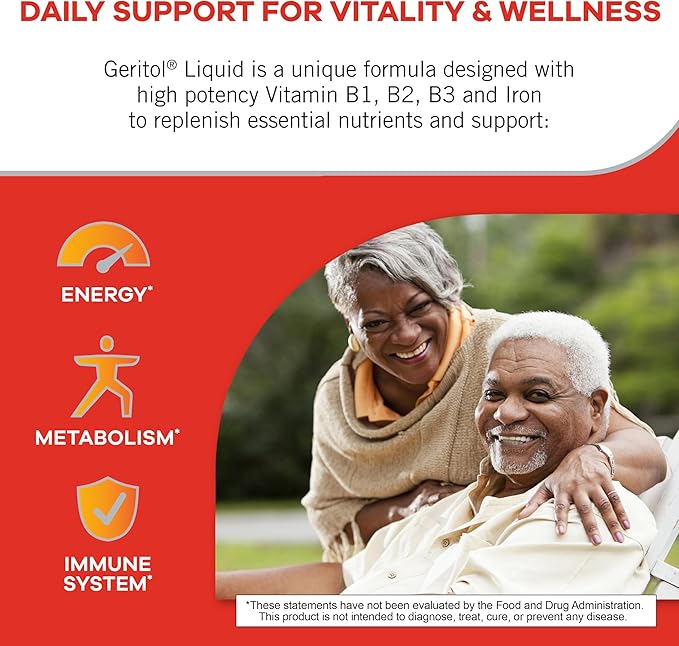 Geritol Liquid Vitamin and Iron Supplement Energy Support Contains High Potency B-Vitamins and Iron Pleasant Tasting Easy to Swallow No Artificial Sweeteners Non-GMO 12 Oz 2 Pack