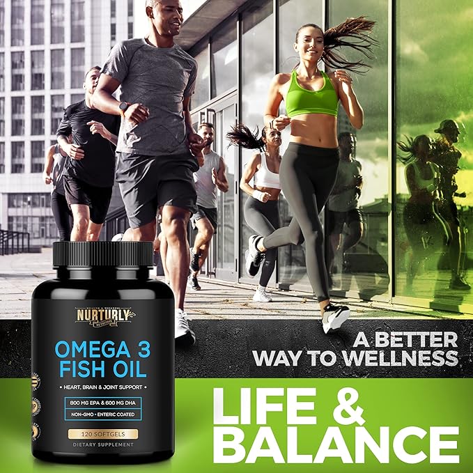 Omega 3 Fish Oil 2000mg 800mg EPA and 600mg DHA - Enteric Coated and Burpless - Supports Brain and Heart - Burpless Non-GMO 3rd Party Lab Tested and NSF Certified - 120 Softgels