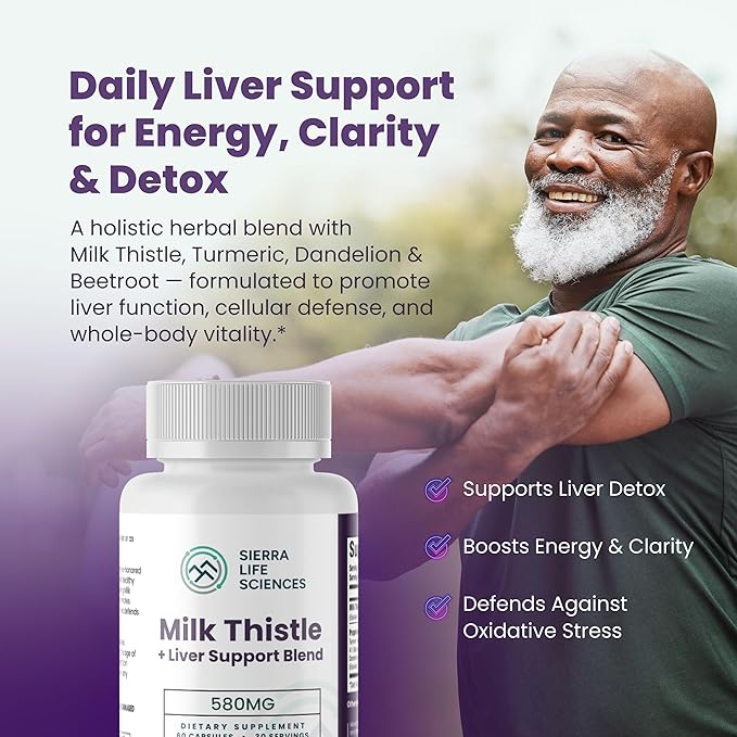 Milk Thistle+ Liver Support Blend | 580mg with Turmeric Dandelion Root Beet &amp Black Pepper | for Liver Enzyme Support Detox &amp Antioxidant Defense | 2-Pack