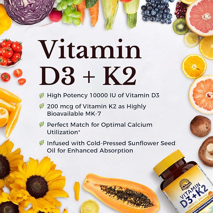 Vitalitown D3 K2 &amp Immune Probiotics 70B Bundle - Vitamin D3 K2 Supplement (10000 IU &amp 200 mcg) + Probiotics (70 Billion CFU 15 Strains) for Immune Bone and Digestive Support