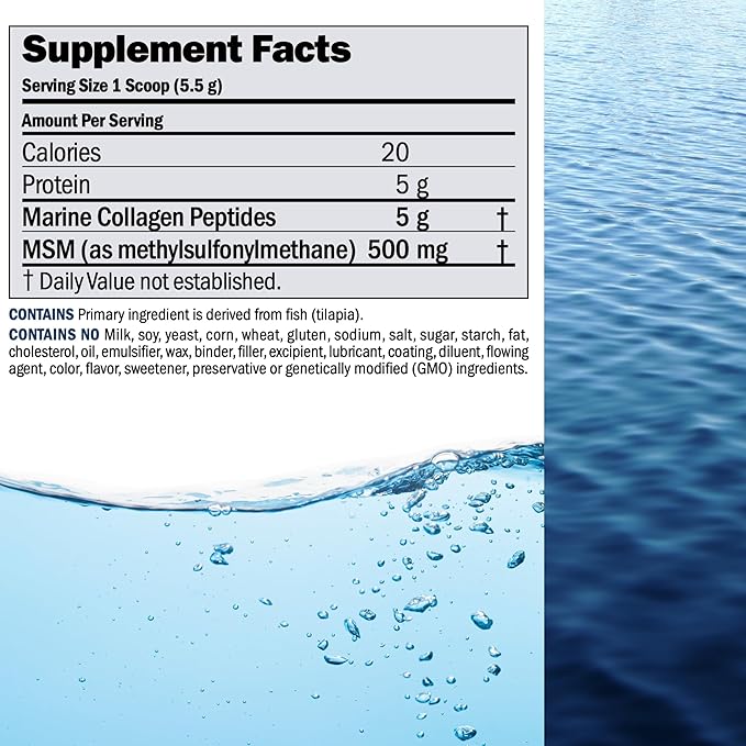 ANDREW LESSMAN Marine Collagen Peptides Powder and MSM 30 Servings - Supports Radiant Smooth Soft Skin Comfortable Joints. Pure. Super Soluble No Fishy Flavor No Additives Non-GMO