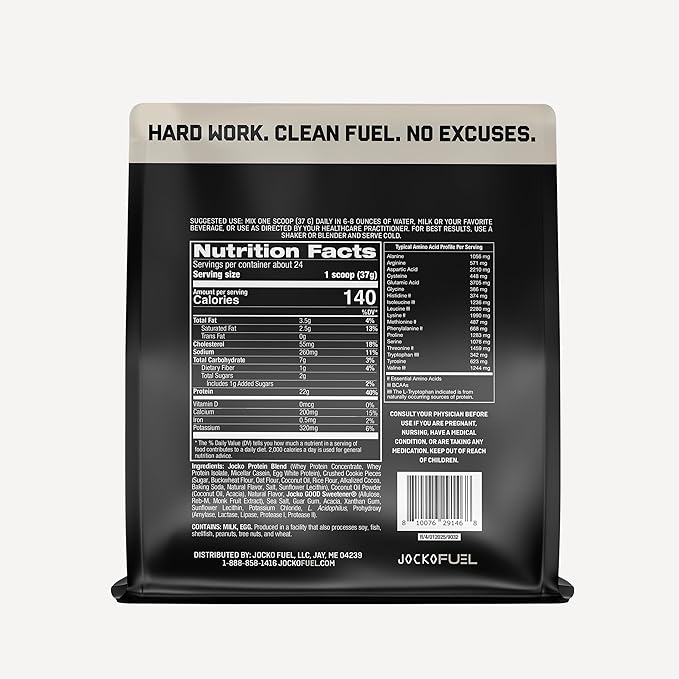Jocko Fuel Whey Protein Powder Cookies &amp Cream 22g Protein Digestive Enzymes + Probiotic Blend No Sugar Added with Essential Amino Acids + Electrolyte Minerals 24 Servings