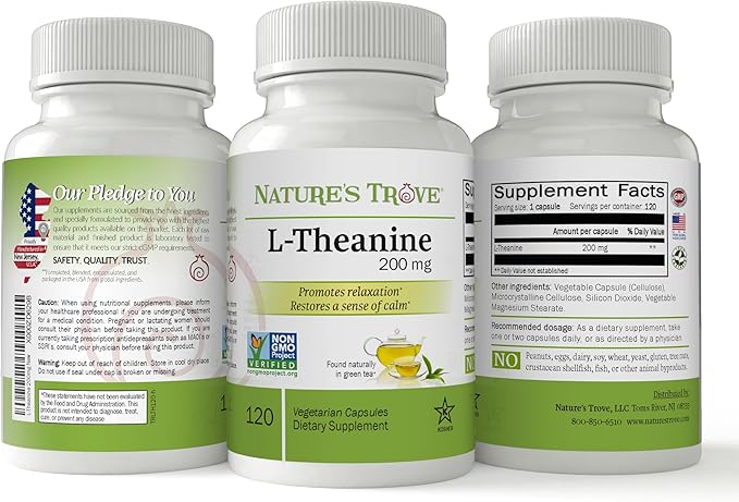 Nature's Trove L-Theanine Supplement 200mg &amp Magtein Magnesium L-Threonate Supplement 2000 Mg – Sleep Calm &amp Stress Relief Bundle