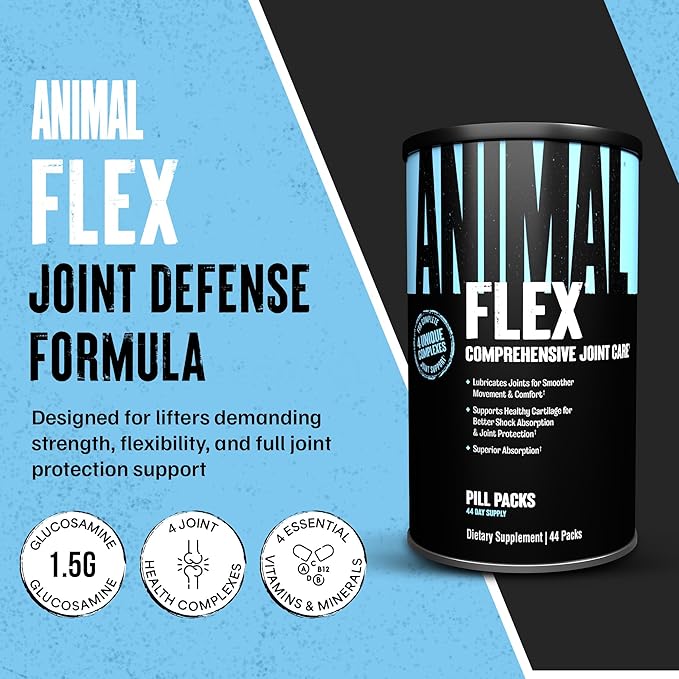 Animal Flex - Glucosamine Chondroitin Joint Supplement for Women and Men Discomfort with Turmeric MSM Boswellia for Cartilage Joint Health Muscles Back Knees Shoulder and Hip 44 Packs