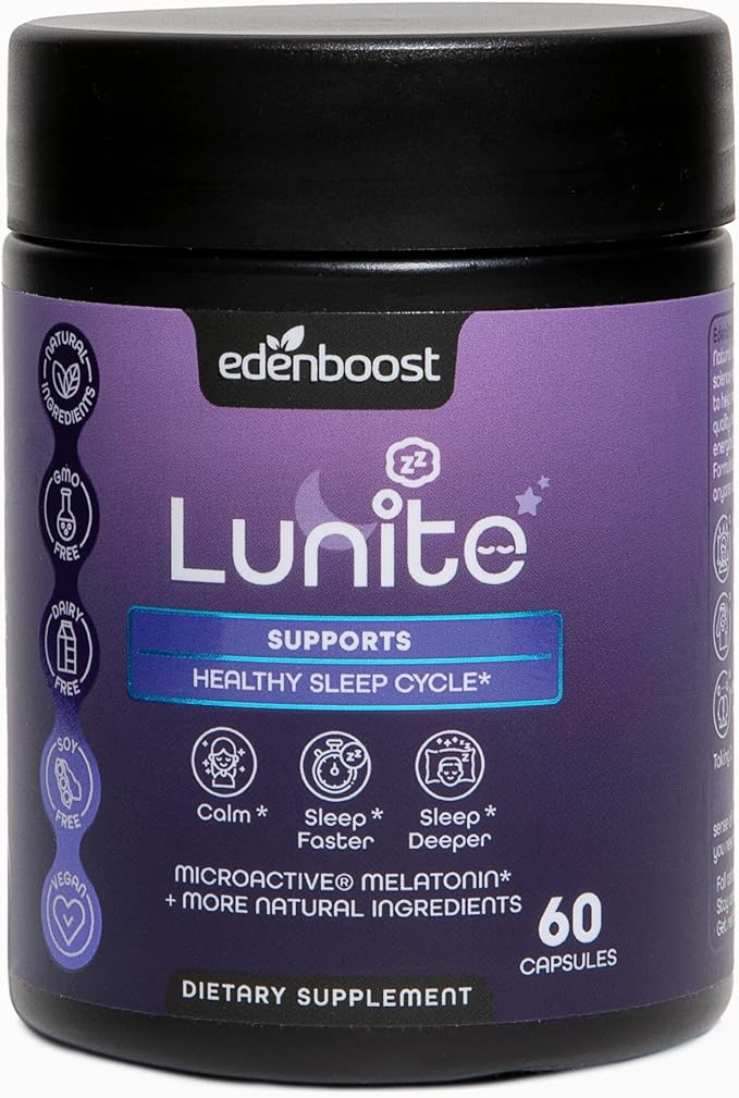 EdenBoost Lunite | Helps You to Fall Asleep Faster | Non-Habit Forming | Sustained Release Microactive Melatonin Magnolia Bark &amp Skullcap