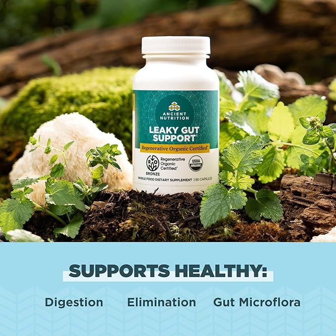 Ancient Nutrition Gut Health Supplement Regenerative Organic Certified Leaky Gut Capsules Formulated with Lion’s Mane Fermented Licorice Root and Spearmint Gluten Free Paleo and Keto Friendly 90