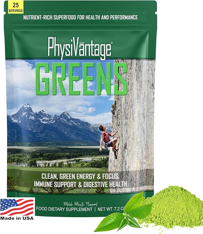 PhysiVantage Supercharged Collagen Peptides Powder - Unflavored &amp Organic Greens Powder