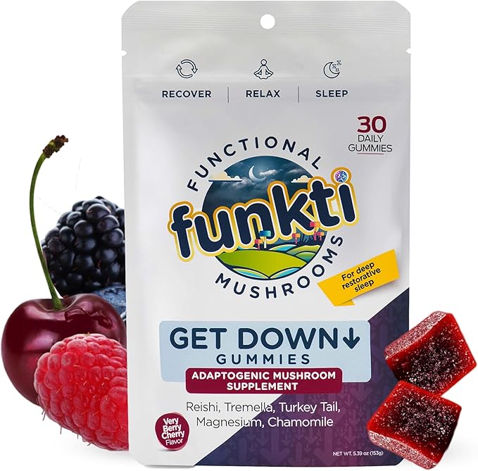 Mushroom Sleep Gummies Melatonin-Free Restful Sleep &amp Stress Relief Support with Reishi Tremella Turkey Tail Magnesium Chamomile Get Down Gummies - 30 Servings