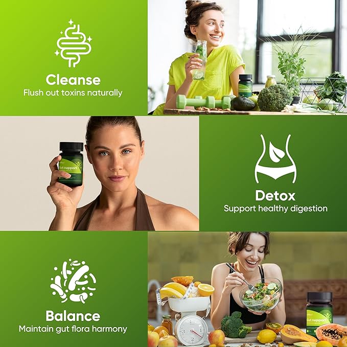 Gut Support Capsules - 15-Day Digestive Support with Psyllium Husk &amp Senna Leaf - Aids Bowel Function &amp Gut Wellness - 60 Active Capsules (2PCS)