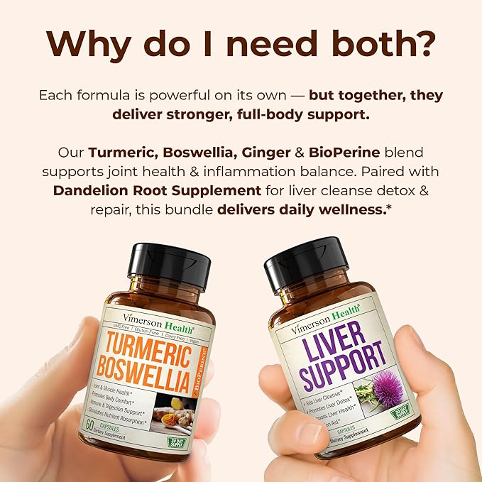 Boswellia Turmeric Curcumin Supplement + Liver Cleanse Detox &amp Repair Bundle – Supports Joint Health Energy &amp Healthy Digestion – with Ginger Turmeric Powder Milk Thistle Zinc &amp Artich