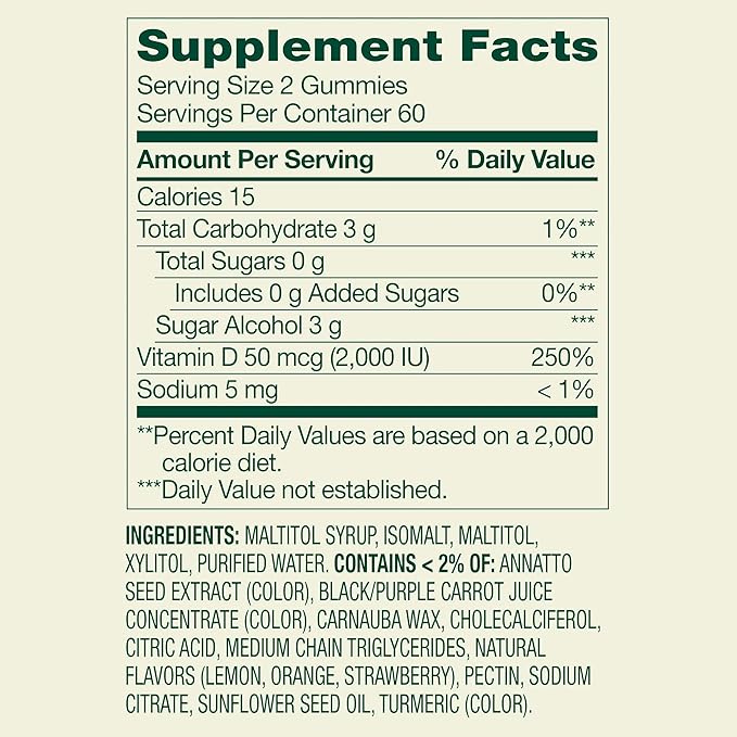 SUREFECT Spring Valley Zero Sugar Vitamin D 50 mcg (2000 IU) Gummies Bone &amp Immune Support - 120 Count Organizer