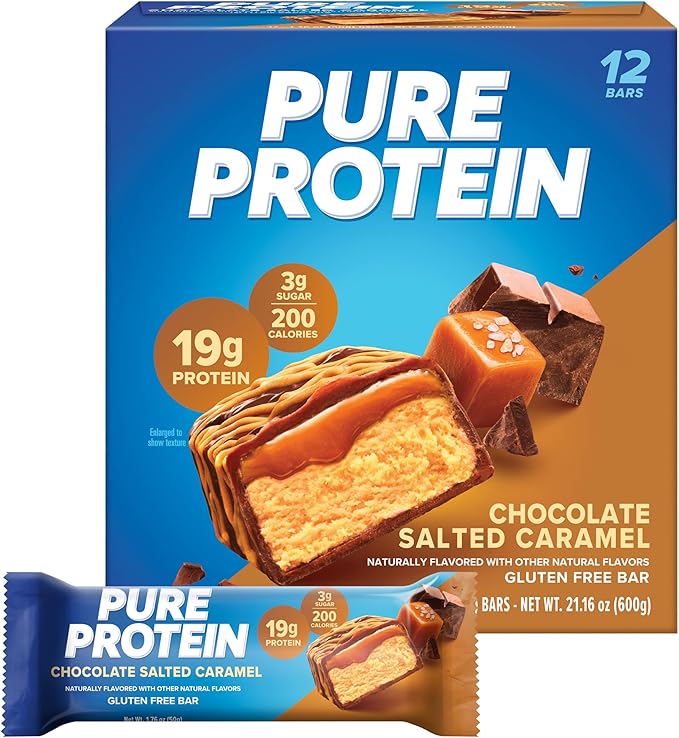 Pure Protein Chocolate Protein Shake 30g Protein 12 Pack + Pure Protein Chocolate Salted Caramel Protein Bars 19g Protein 12 Count