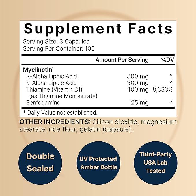 NatureBell Alpha Lipoic Acid Complex 600mg 300 Capsules | 4-in-1 Myelinctin Formula with R-ALA S-ALA Thiamine &amp Benfotiamine | High Absorption &amp Antioxidant Support | Non-GMO Gluten-Free