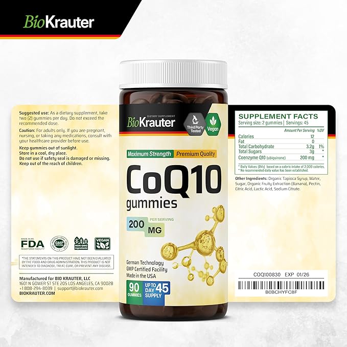 BIO KRAUTER CoQ10 90 Gummies &amp 6 Mushrooms Tincture 4 Fl. Oz.