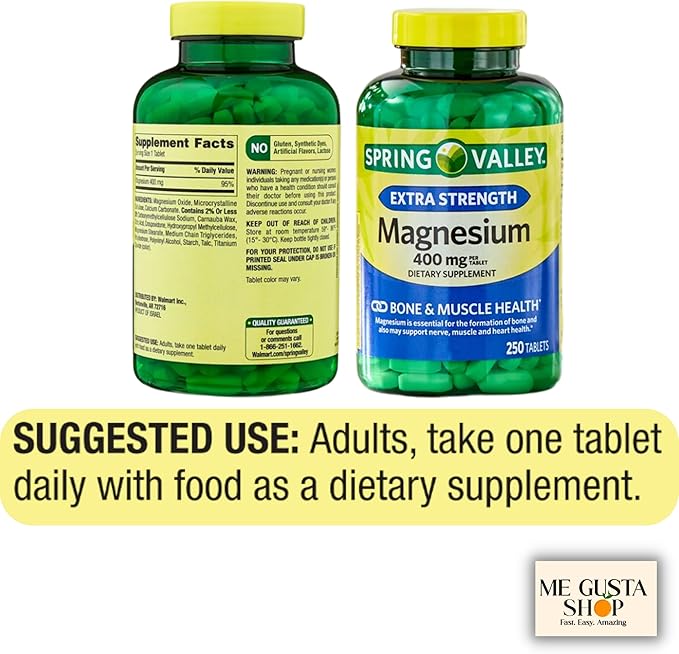 Spring Valley Essential Mineral Extra Strength Magnesium Tablets 400 mg 250 Count + me gustas Sticker