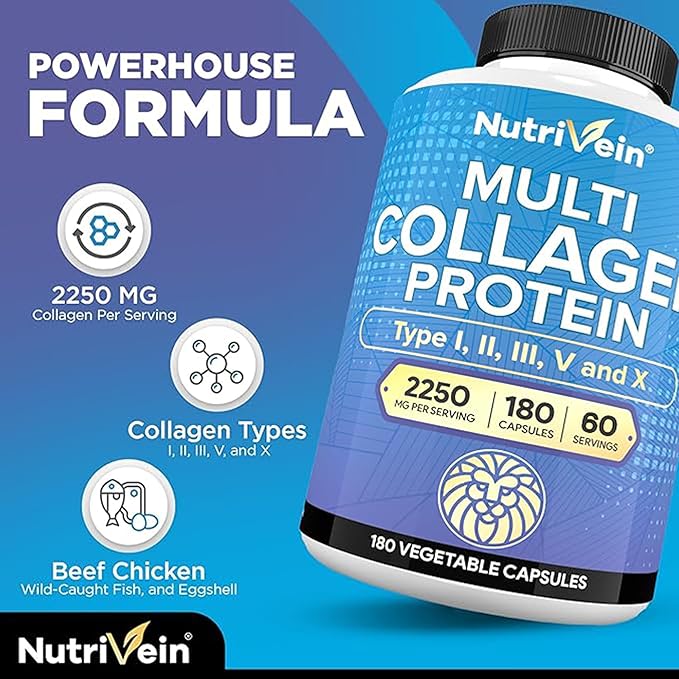 Nutrivein Premium Multi Collagen Capsules &amp Ashwagandha Supplements Bundle: High-Absorption Ashwagandha Root &amp Multi Collagen Peptides Capsules for Body and Mind