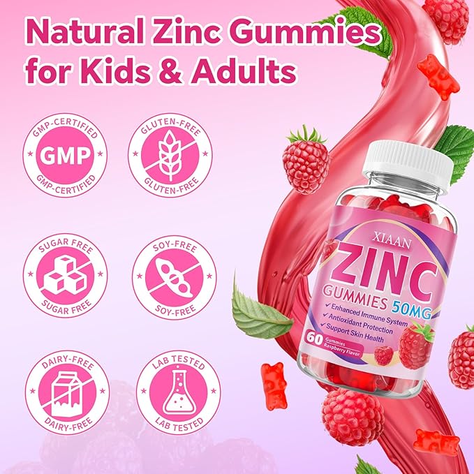 Zinc Gummies for Kids &amp Adults Chewable Zinc Supplements for Women &amp Men Supports Immune System &amp Cellular Health &amp Antioxidant Protection Vegan/Sugar-Free Raspberry Flavor 120 Coun