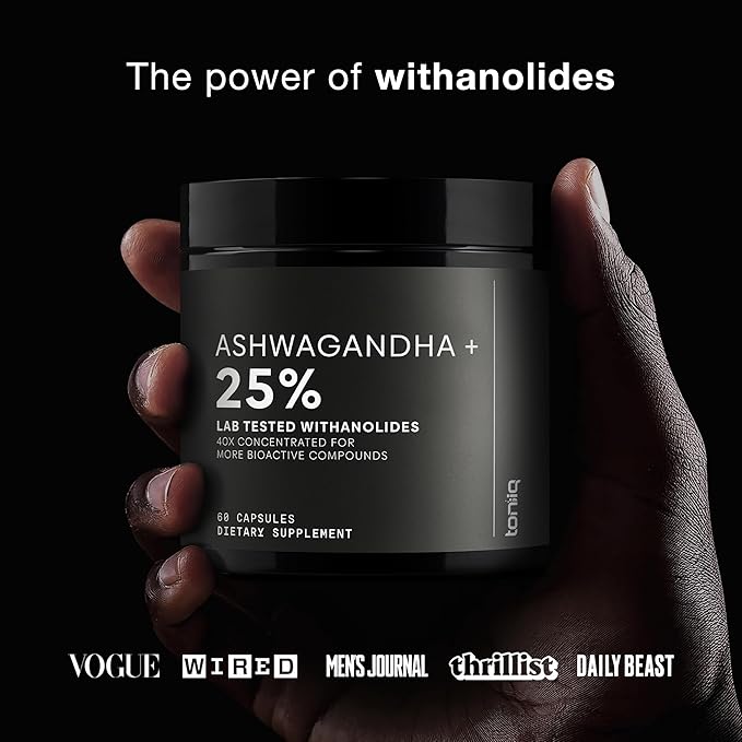 Toniiq Ashwagandha - Ultra High Potency 40:1 Extract with 25% Withanolides - Wild Harvested in India - Highly Concentrated &amp Third-Party Lab Tested - 60 Capsules