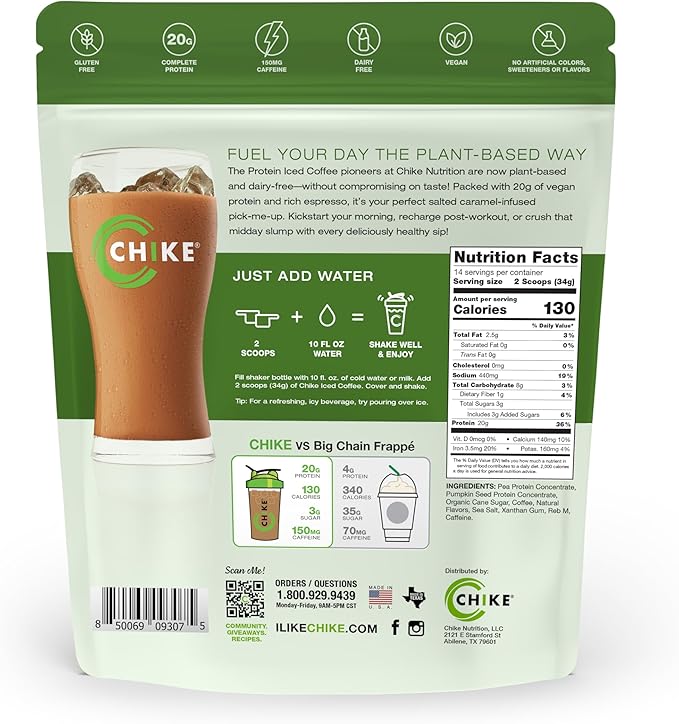 CHIKE Salted Caramel Latte Protein Iced Coffee Plant Protein 16.8 OZ
